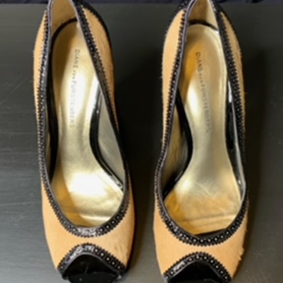 DianeVon Furstenberg Cowhide/Patent Peep Toe Heels - Picture 2 of 5